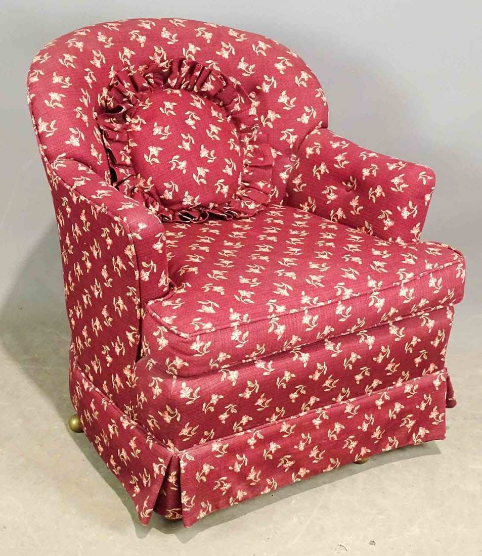 Upholstered Chair: Revolving upholstered chair. 17" seat Ht., 28" overall Ht..