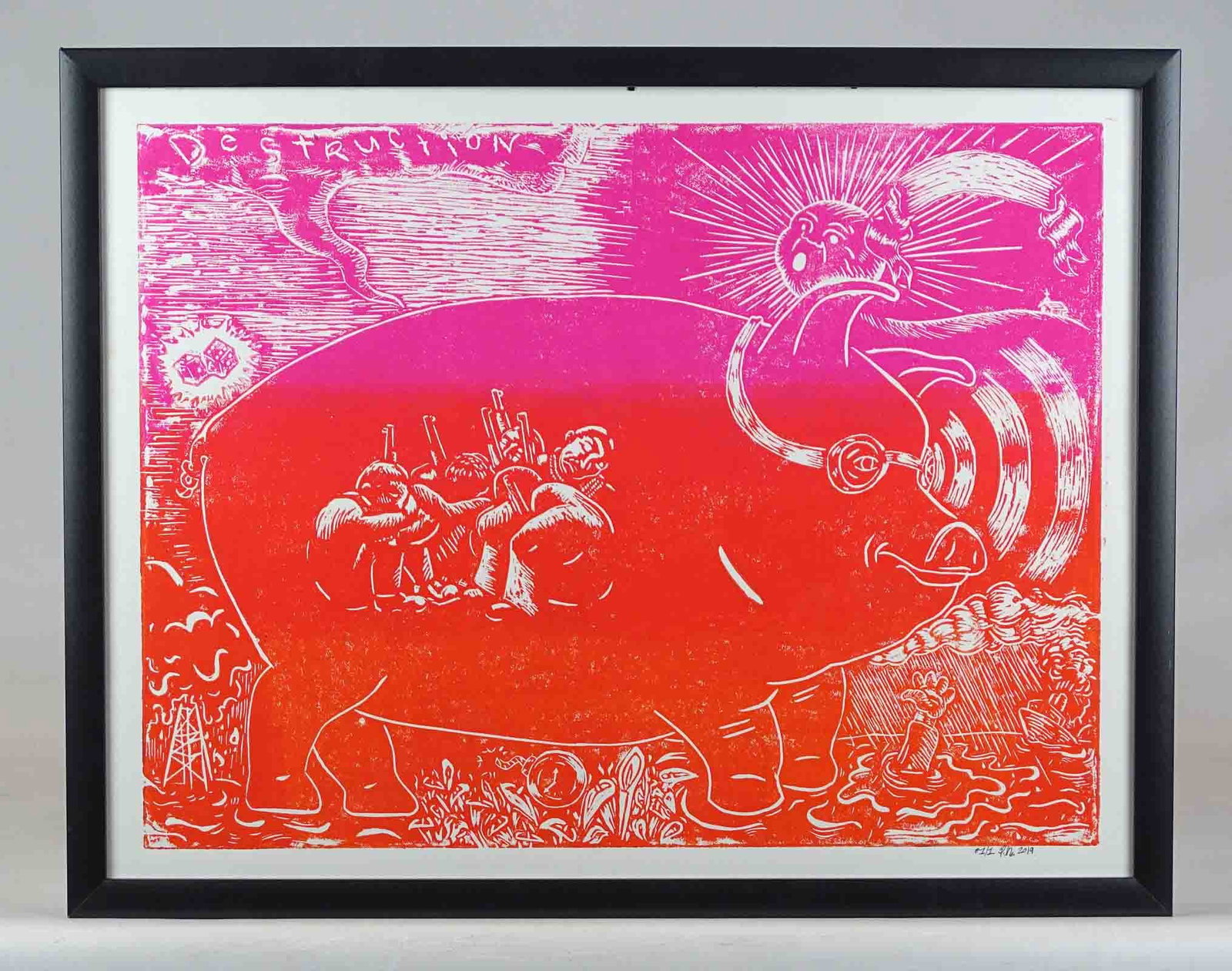 Signed and Numbered Print: Signed and numbered print "Destruction's". 1/1, dated 2019. Overall in frame 21 1/2" x 27 1/2".