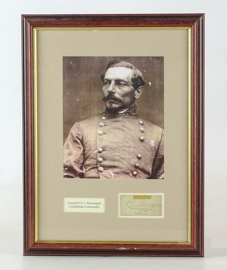 General P.G.T. Beauregard Autograph: General P.G.T. Beauregard Confederate Commander framed autograph. Overall in frame 17 1/2" x 13 1/2".