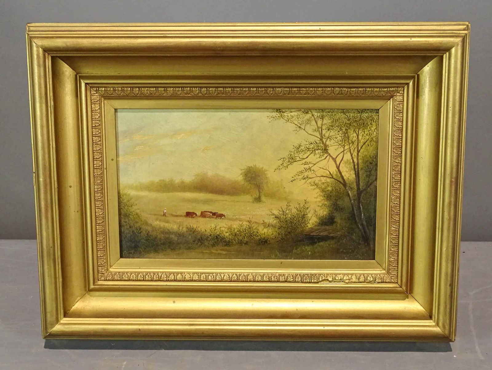 Painting: 19th c. Landscape with Farmer (1 of 4)