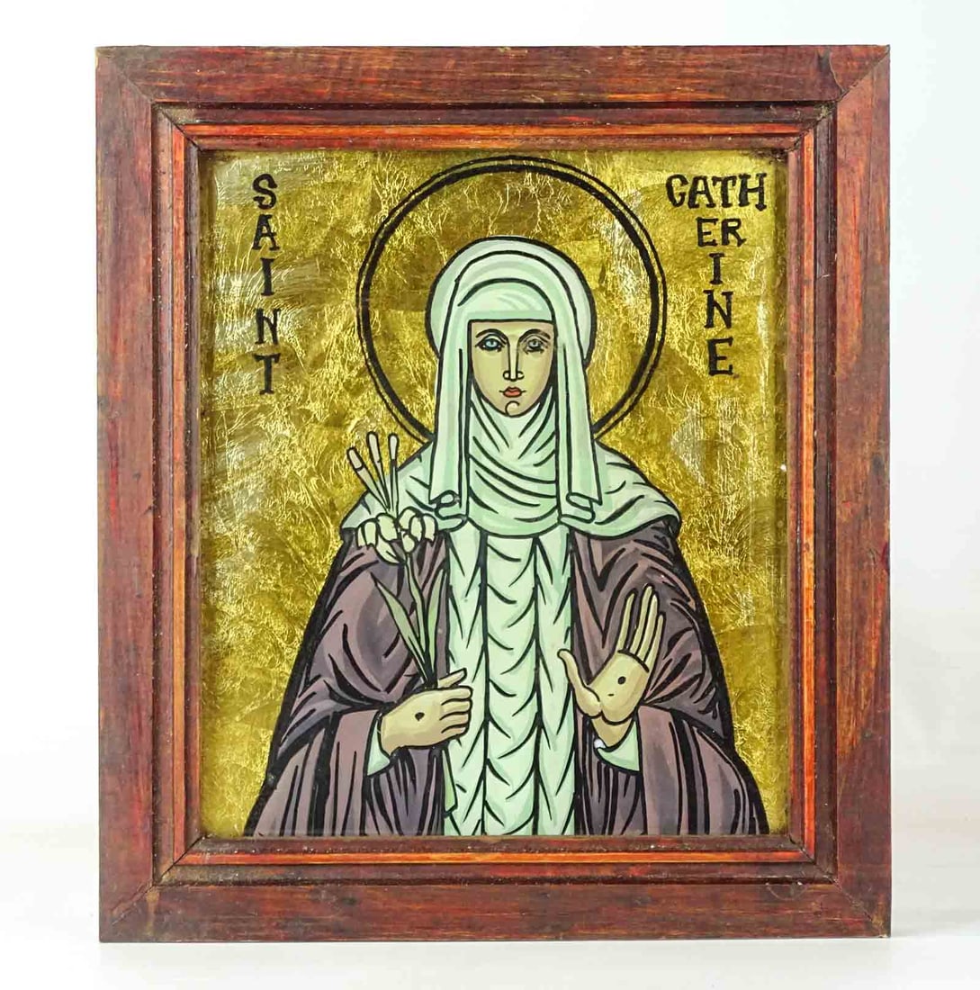 Reverse Painted Icon: Reverse painted Icon. Overall in frame 14" x 12 1/2".