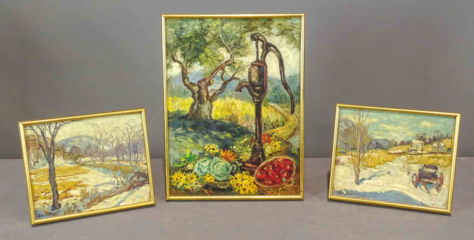 EN Townsend (20th Century): Painting Lot: (3) pieces by EN Townsend (Sharon Ct.), largest frame overall 16 1/2" x 12 1/2".
