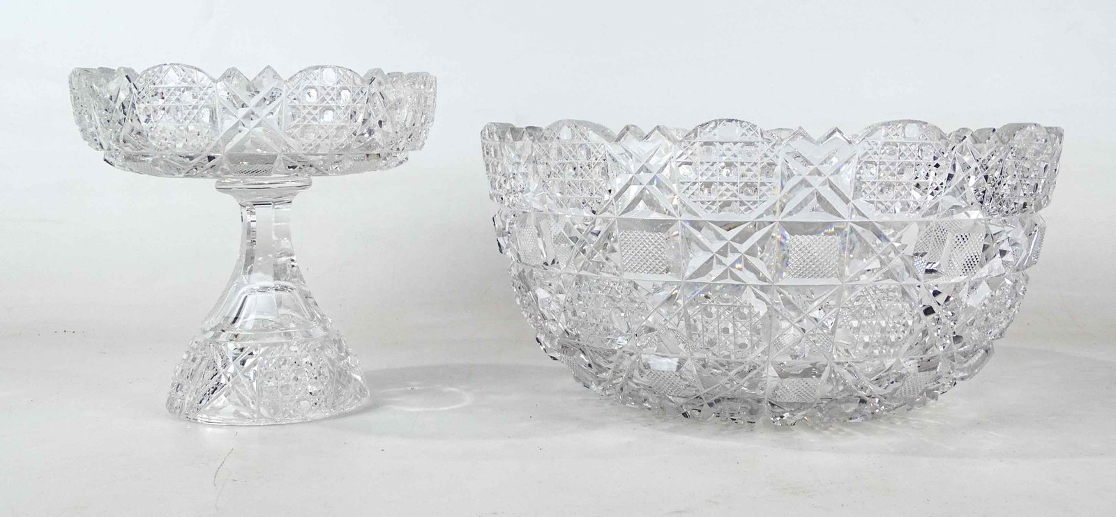 Cut Glass Bowl on Stand: Brilliant cut glass bowl on stand. 10" D., 10 1/4" overall height on base.