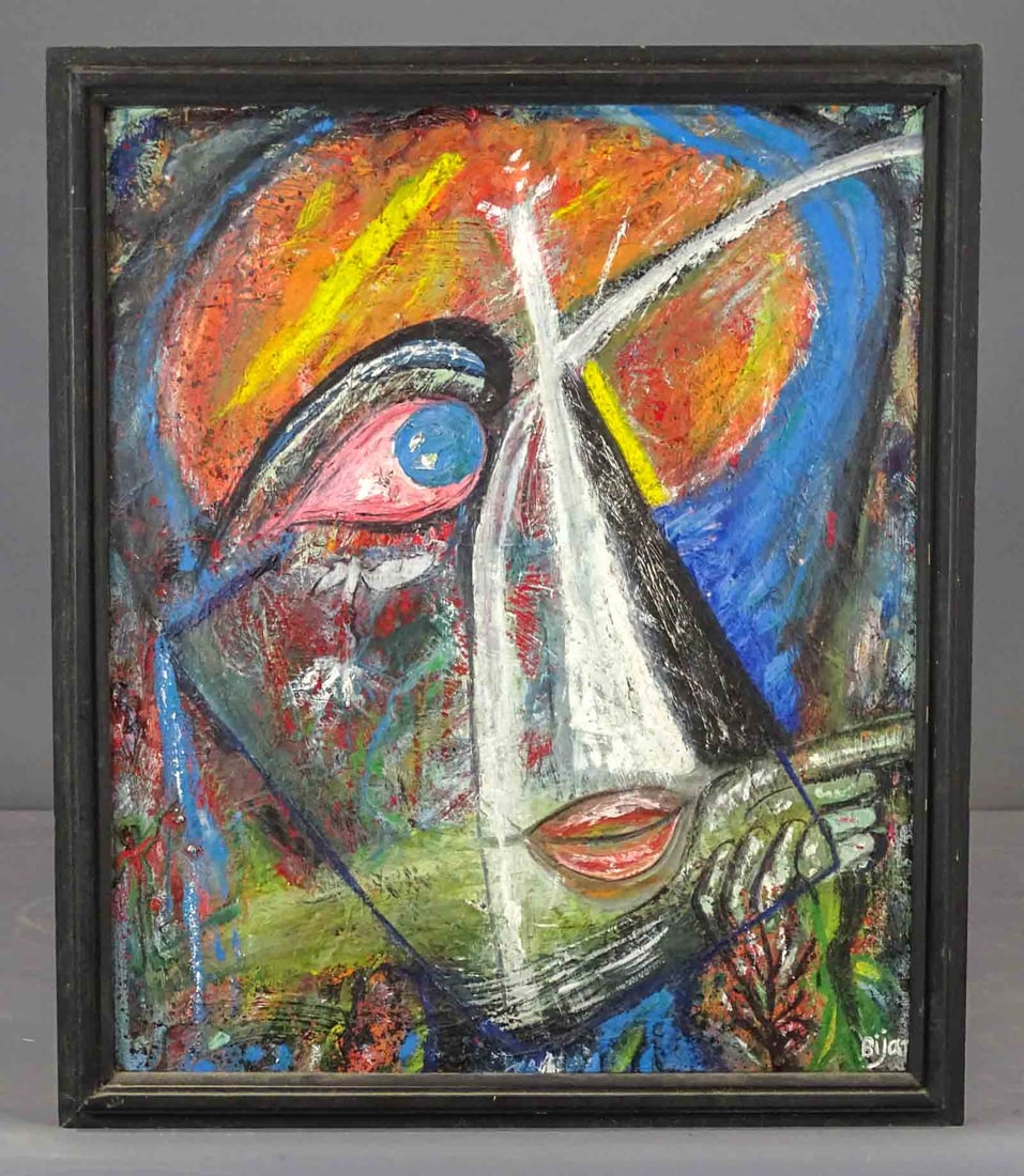 Bijar (20th Century): Painting: Bijar (20th Century), abstract, oil on canvas. Signed LRC. 24" x 20", overall 26 1/2" x 22 1/2".