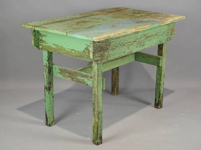 Early Work Table: Early work table in old green paint. 37" x 24" x 28".