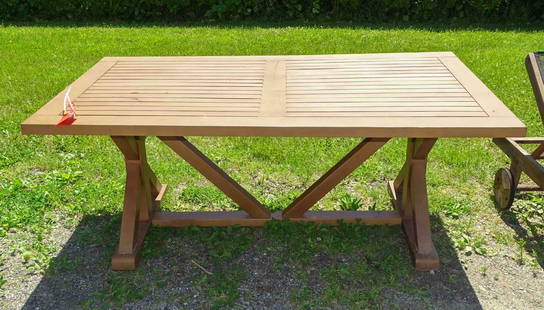 Wooden Patio Table: Wooden "saw back" patio table 70" x 40" x 28" Ht..