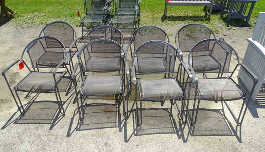 Wrought Iron Arm Chair Set: Set (8) wrought iron arm chairs 17" seat Ht. x 30 1/2" Ht..