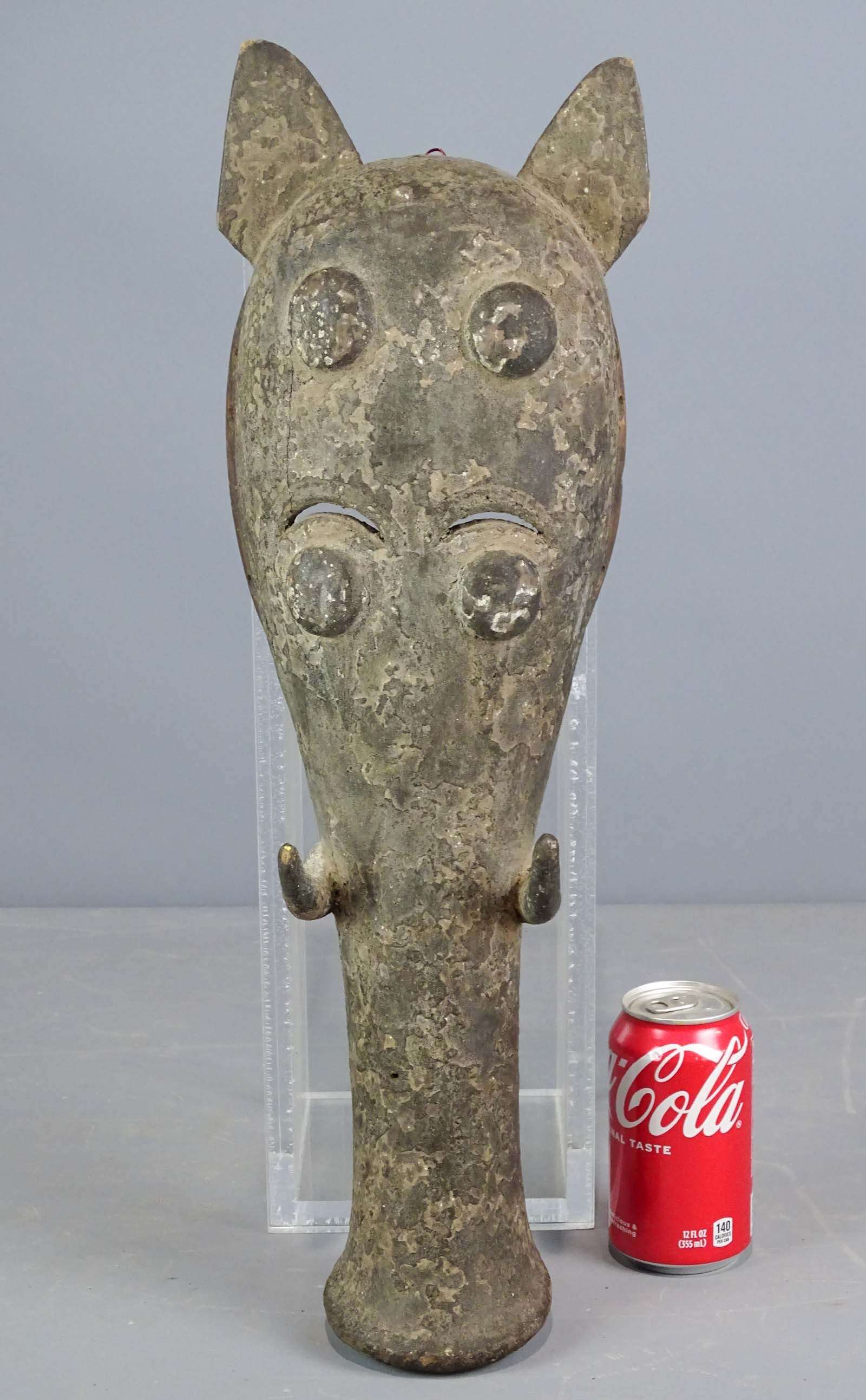 African Mask: Carved wooden African Ligbe tribe Ghana warthog mask. 21" L..