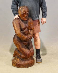 Folk Art Wooden Carved Figure: Large folk art wooden carved figure. 45" Ht..