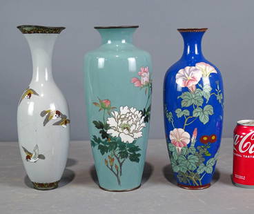 Japanese Cloissone Vases: Lot (3) Japanese Cloissone vases. Tallest 12" Ht..