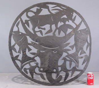 Haitian Cut Metal Wall Hanging: Haitian cut metal wall hanging. 33" D..