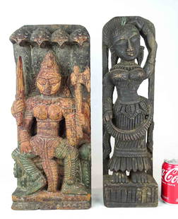 Ethnic Wood Carvings: Lot (2) wooden Ethnic carvings. 19 1/2" and 21 1/2" Ht..