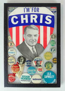 Political Pins Lot: Lot of misc. Political pins, cardboard etc.. Case included.