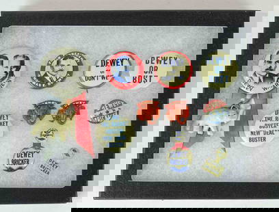 Dewey Political Pins: Lot of (10) Dewey Warren political pins. Case included.