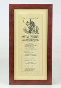 Lincoln Johnson 1864 Ballot: Rare 1864 Lincoln Johnson ballot. Sight 8" x 3", overall 10 1/2" x 5 1/2".