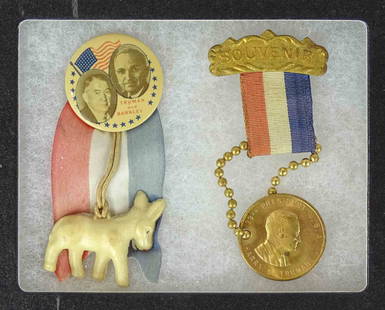 Truman Lot: Lot including 1944 Truman Barkley Inaguration pinback and Truman Souvenir medal. Case included.