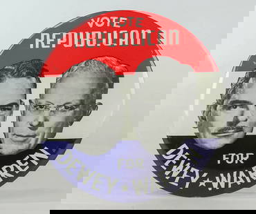 Dewey Warren Button: Scarce large button "VOTE REPUBLICAN FOR DEWEY WARREN". 9" D..