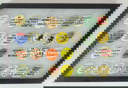 Willkie Lot: Willkie lot of pins. Pro-Willkie against Roosevelt. Case included.
