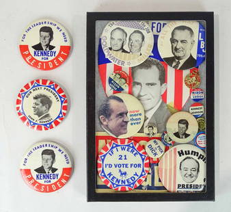 Kennedy Lot: Lot of Kenney pinbacks, Humphreys, Nixon etc.. Case included.