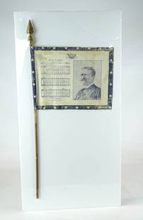 Teddy Roosevelt Flag: Teddy Roosevelt "GOD SAVE OUR PRESIDENT FLAG". Scarce. 27" x 12".