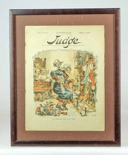 Uncle Sam Judge Cover: Framed Uncle Sam December 26 1891 Judge cover. Sight 14" x 10 1/2", overall 18 1/2" x 15".