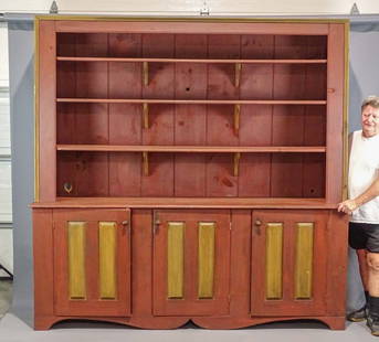 Large Canadian Wall Cupboard: Large Canadian benchmade two part painted wall cupboard. 92" x 20" x 90".