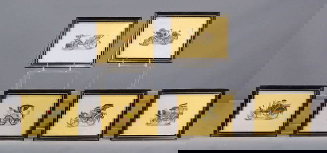 Vintage Automobile Prints: Series of (6) vintage automobile prints. Overall in frames 7" x 9".