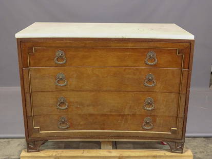 French Style Marble Top Dresser: Vintage French style marble top dresser with mirror. 44" x 21 1/2" x 33 1/2".