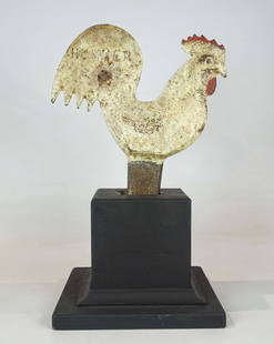 Rooster Windmill Weight: Cast iron "HUMMER" rooster windmill weight. 13" Ht.. Comes with wooden base.