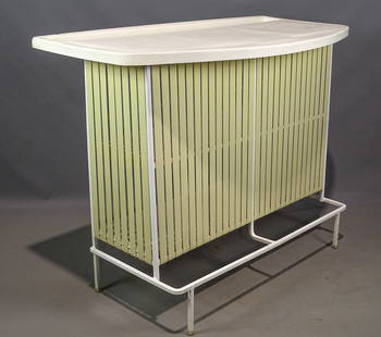 Mid Century Bar: Mid Century C. 1960's wrought iron and fiberglass bar. 4' 4" L., 40" Ht., 26" W..