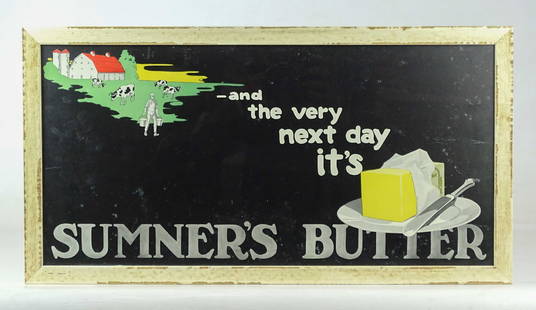 Hand Painted Trade Sign: Hand painted Sumner's Butter trade sign. Overall in frame 11 1/2" x 21 1/2".