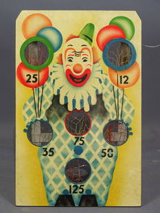 Clown Ring Toss Game: Wooden painted Clown ring toss game. 28 1/2" x 18".