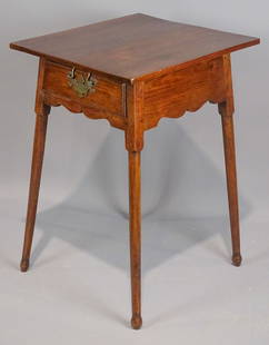 18th c. Walnut Splay Leg Stand: 18th c. walnut single drawer splay leg stand. 18" x 20" x 29".