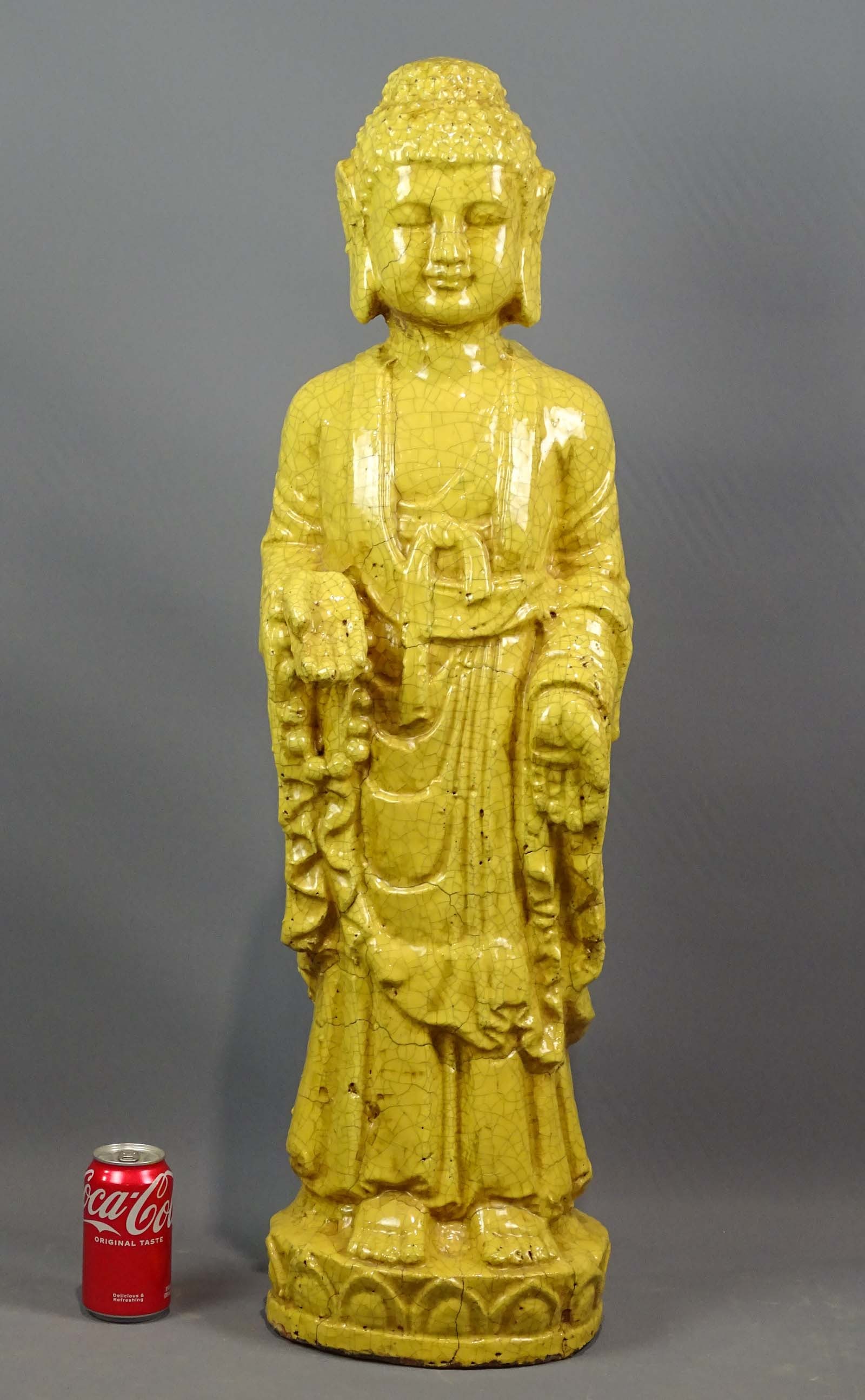 Terracotta Buddha Figure: Tall terracotta Buddha figure. 37" Ht..