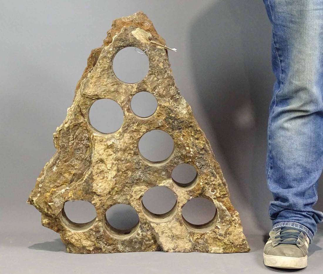 Fossil Carved Wine Rack: Ancient fossil carved into wine rack. 25" Ht..