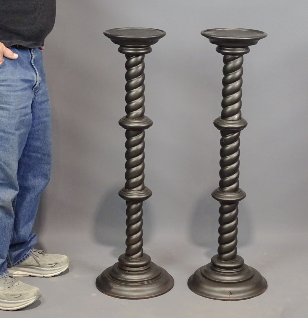 Pair of Wooden Stands: Pair of wooden fern stands. 36" Ht., 8" D..