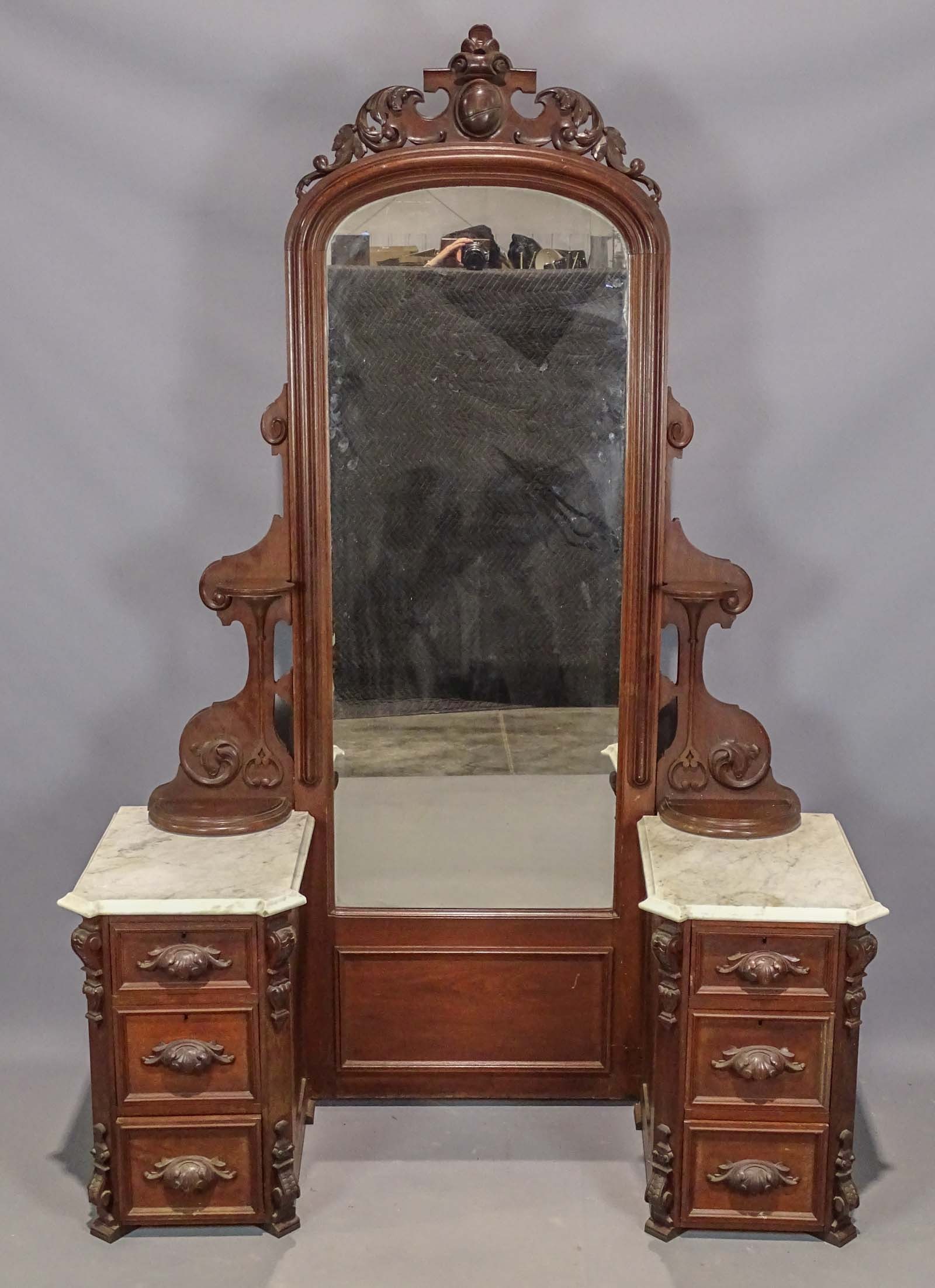 Victorian Mirrored Chest: Victorian mirrored marble top chest. 54" x 22" x 91".