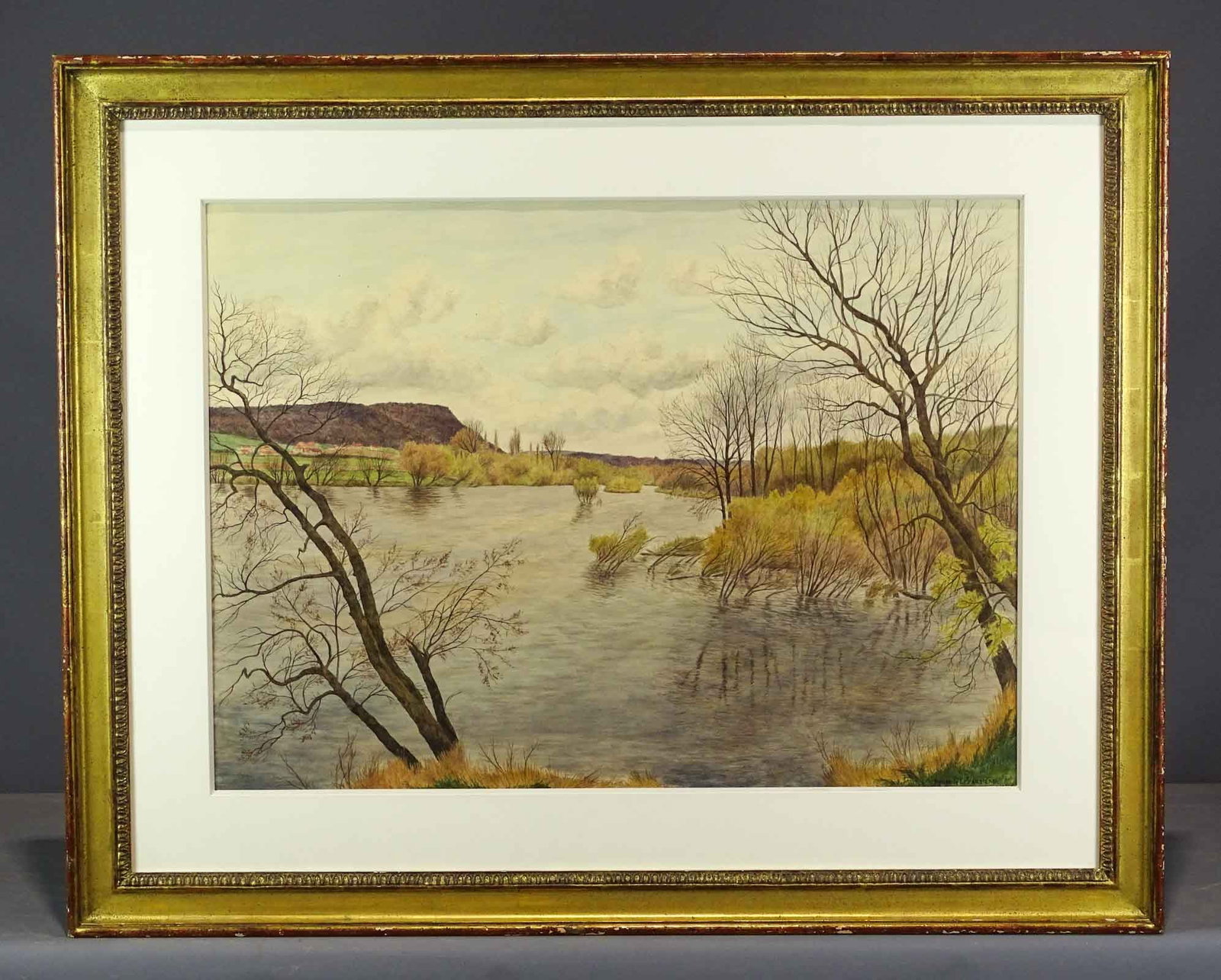 Aymar De Lezardiere (1917-1995): Aymar De Lezardiere (1917-1995), landscape, watercolor. Sight 21" x 29", overall 31 1/2" x 39".