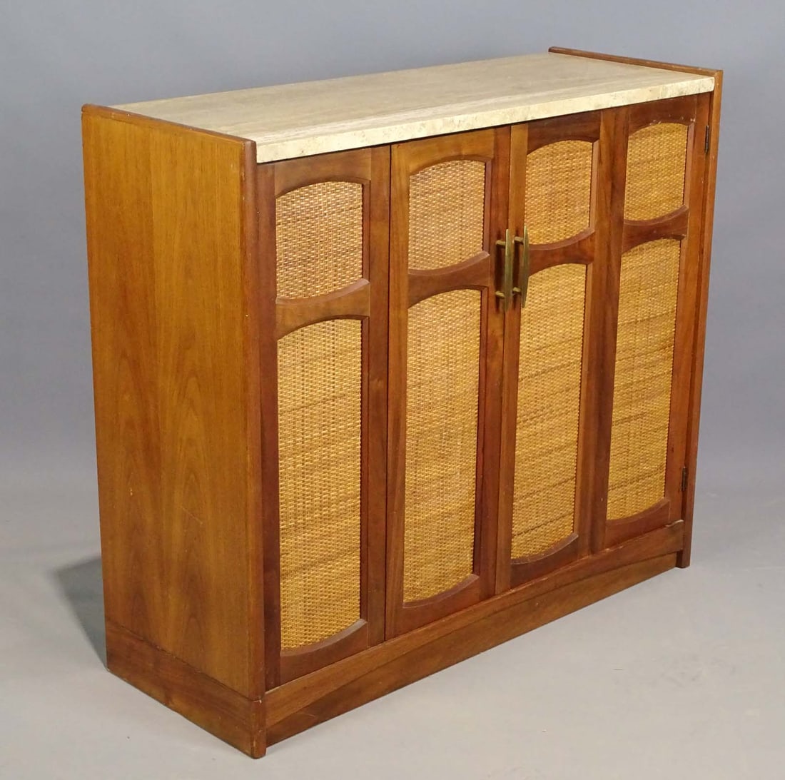 Mid Century Marble Top Cabinet: Mid Century marble top cabinet. 35" x 13" x 31".