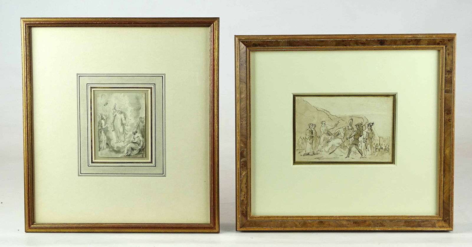Benjamin West (1738-1820): Benjamin West (1738-1820), (2) Religious subject watercolors. Sight 4" x 6", overall 12" x 13 1/2", the other sight 4" x 3", overall 13 1/2" x 12". Provenance: The Edward Herrmann Estate, Salisbury Co