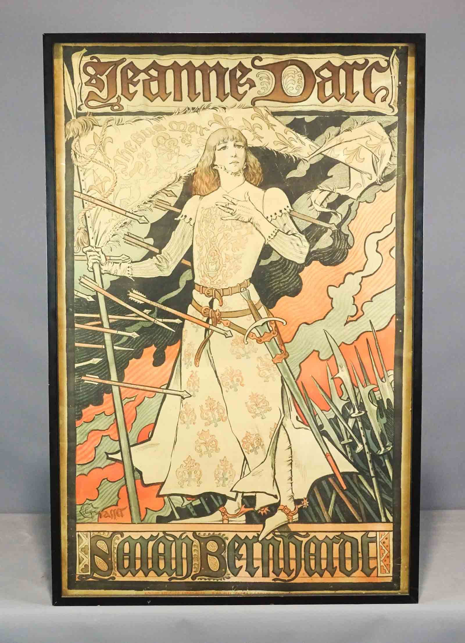 Poster: Eugene Grasset (1845-1917): Poster: Eugene Grasset (1845-1917), Jeanne D' Arc. Sight 45 1/4" x 28 1/2", overall 47" x 30 1/2".