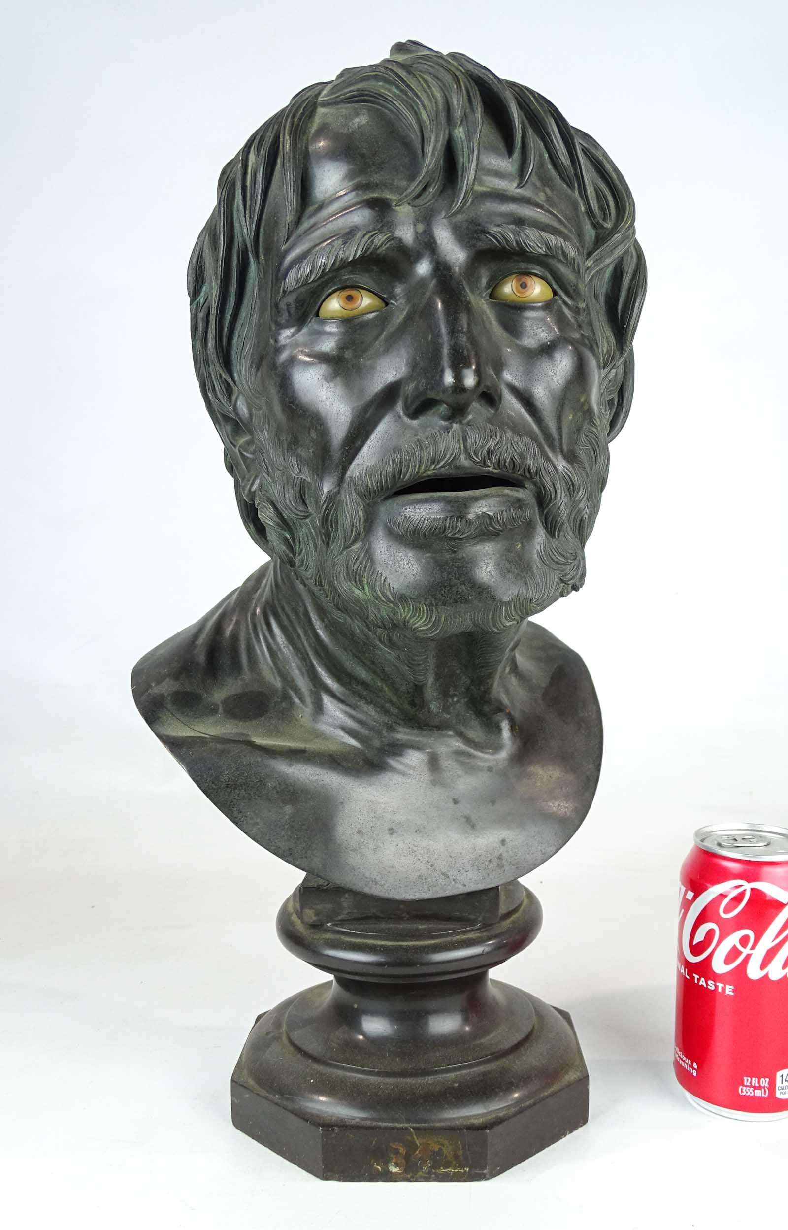 Bronze Bust of Lucius Annaeus Seneca: Early bronze Bust of Lucius Annaeus Seneca. 18" Ht..