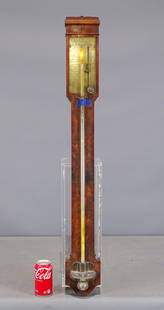 19th c. Mahogany Barometer: 19th c. mahogany and brass barometer. Glass as is. 40" L..