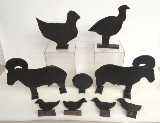 Carnival Targets: Lot nine various iron carnival targets. 7" to 16" Wide.