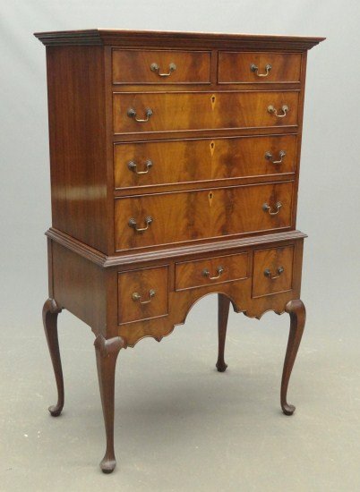Charak Highboy: Branded Charak Furniture Company Boston Mass. mahogany highboy. 33 1/2" W 20" D 56" Ht.