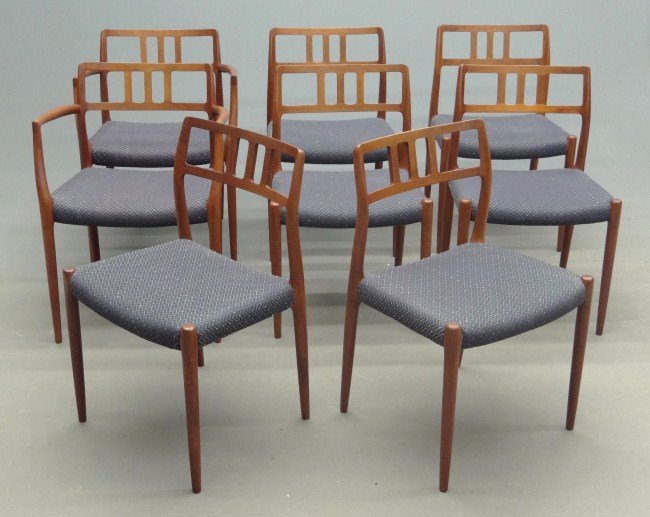 Mid Century Moller Chairs: Set of eight (two arms) Mid Century Neils Moller Model 79 chairs. 31" Ht.