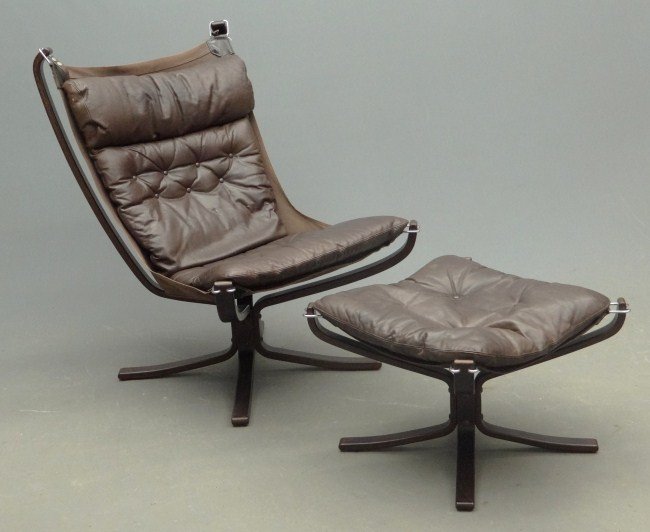 Mid Century Lounge Chair: Mid Century lounge chair with ottoman, Paolo Soleri made in Norway 40" Ht.,.