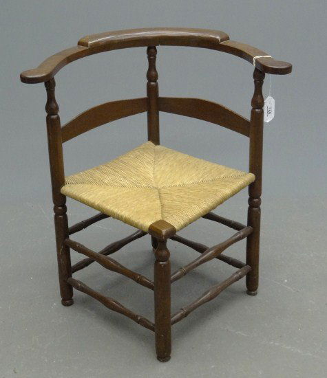18th c. Corner Chair: 18th c. New England rush seat corner chair. 16" Seat Ht. 30" Overall Ht.