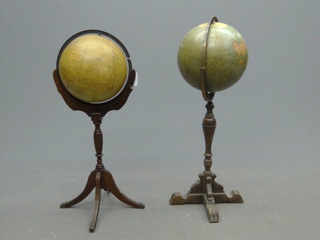 Vintage Globes: Lot two vintage globes on stands. Names include "Replogle" and "Kittenger Company".