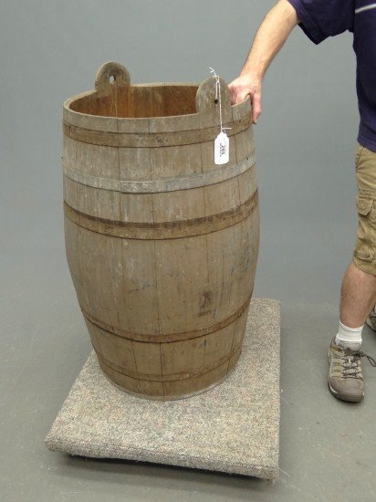 19th c. Barrel: 19th c. barrel in old paint surface. 35 1/2" Ht.